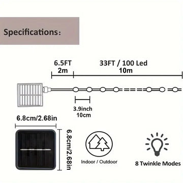 Upgraded Solar String Lights Outdoor 32.8FT 100 LED Waterproof Decoration Lights